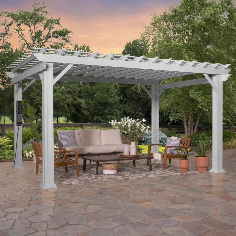 Hawthorne Traditional Steel Pergola With Sail Shade Soft Canopy 14?12