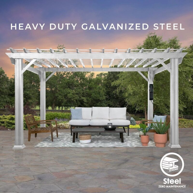 14×10 Hawthorne Traditional Steel Pergola With Sail Shade Soft Canopy - Image 2